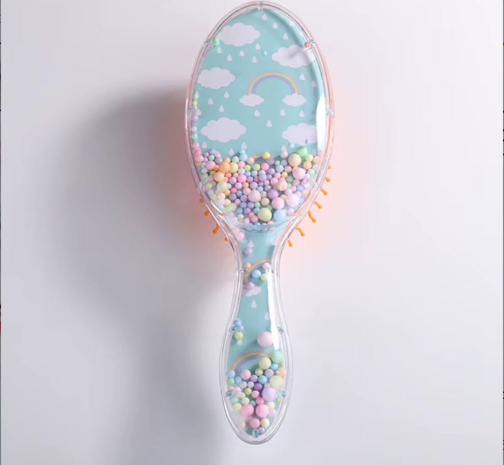 Cute Liquid Glitter & Sequin Detangling Hairbrush - Painless Tangle-Free Cartoon Hair Comb for Girls
