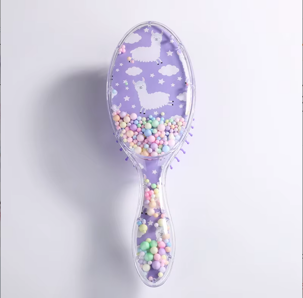 Cute Liquid Glitter & Sequin Detangling Hairbrush - Painless Tangle-Free Cartoon Hair Comb for Girls