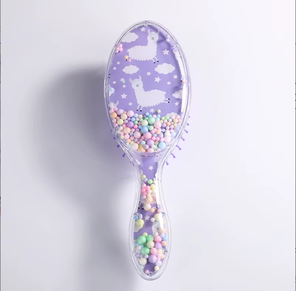 Cute Liquid Glitter & Sequin Detangling Hairbrush - Painless Tangle-Free Cartoon Hair Comb for Girls
