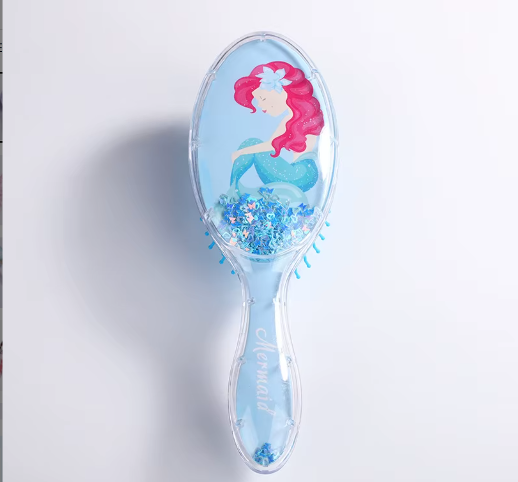 Cute Liquid Glitter & Sequin Detangling Hairbrush - Painless Tangle-Free Cartoon Hair Comb for Girls