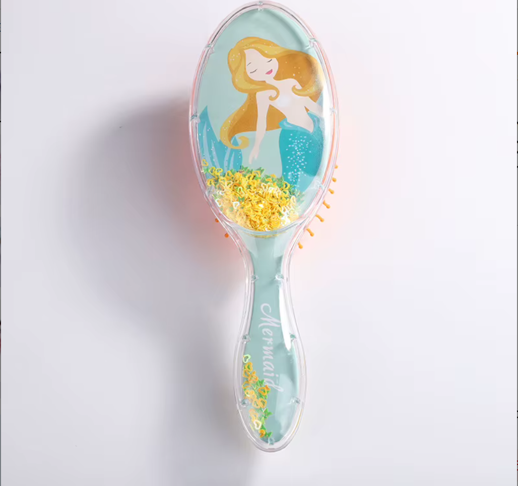 Cute Liquid Glitter & Sequin Detangling Hairbrush - Painless Tangle-Free Cartoon Hair Comb for Girls