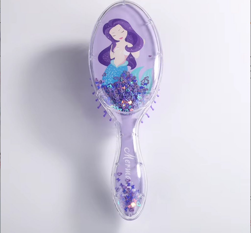 Cute Liquid Glitter & Sequin Detangling Hairbrush - Painless Tangle-Free Cartoon Hair Comb for Girls