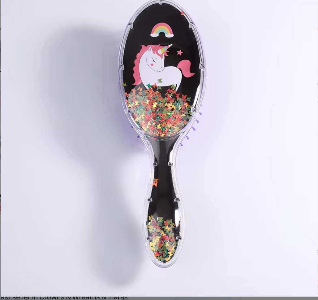 Cute Liquid Glitter & Sequin Detangling Hairbrush - Painless Tangle-Free Cartoon Hair Comb for Girls