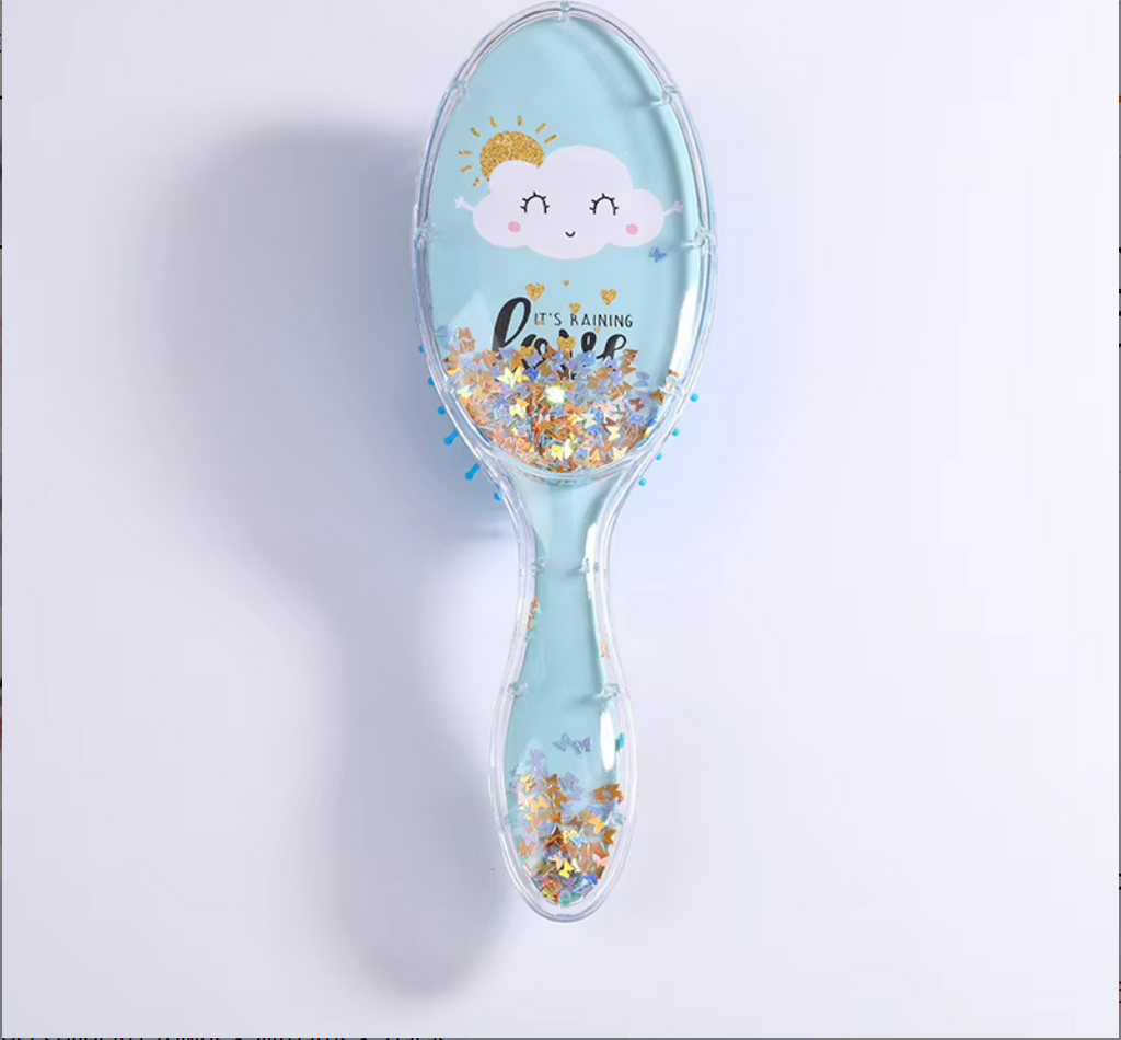 Cute Liquid Glitter & Sequin Detangling Hairbrush - Painless Tangle-Free Cartoon Hair Comb for Girls