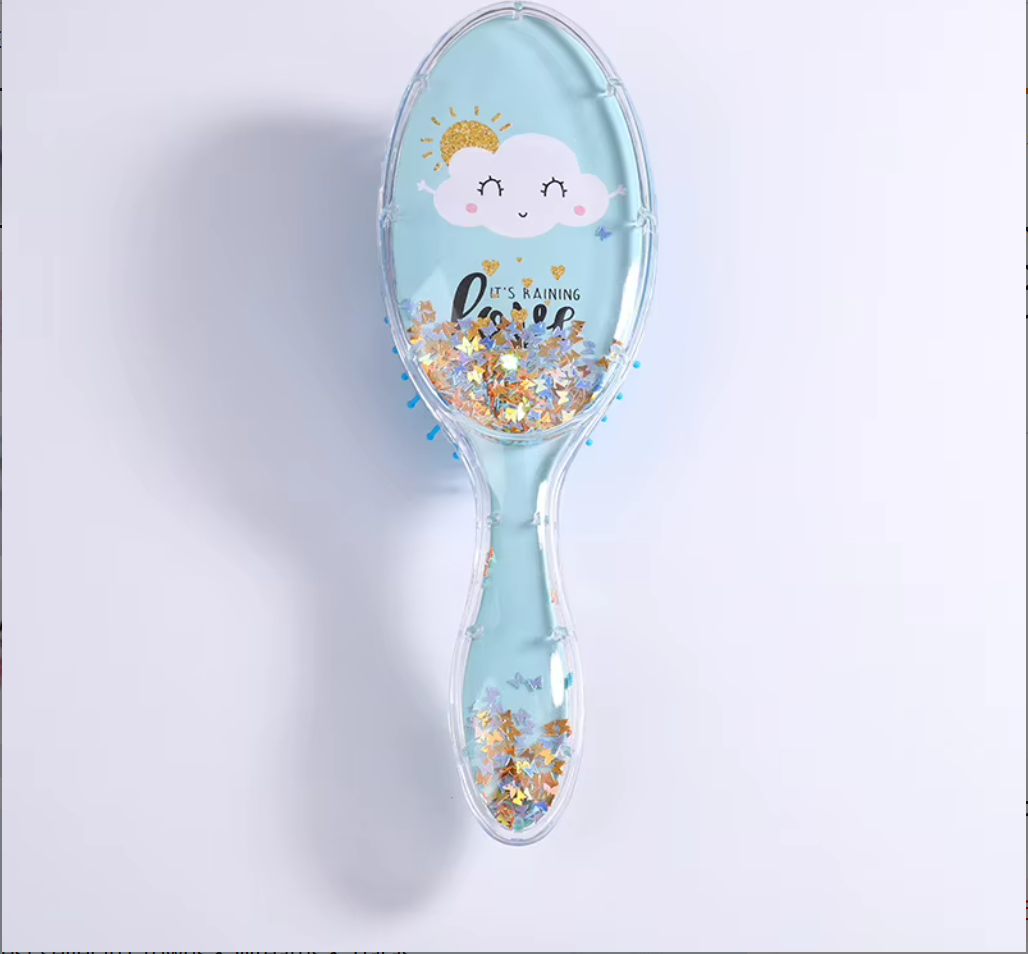 Cute Liquid Glitter & Sequin Detangling Hairbrush - Painless Tangle-Free Cartoon Hair Comb for Girls