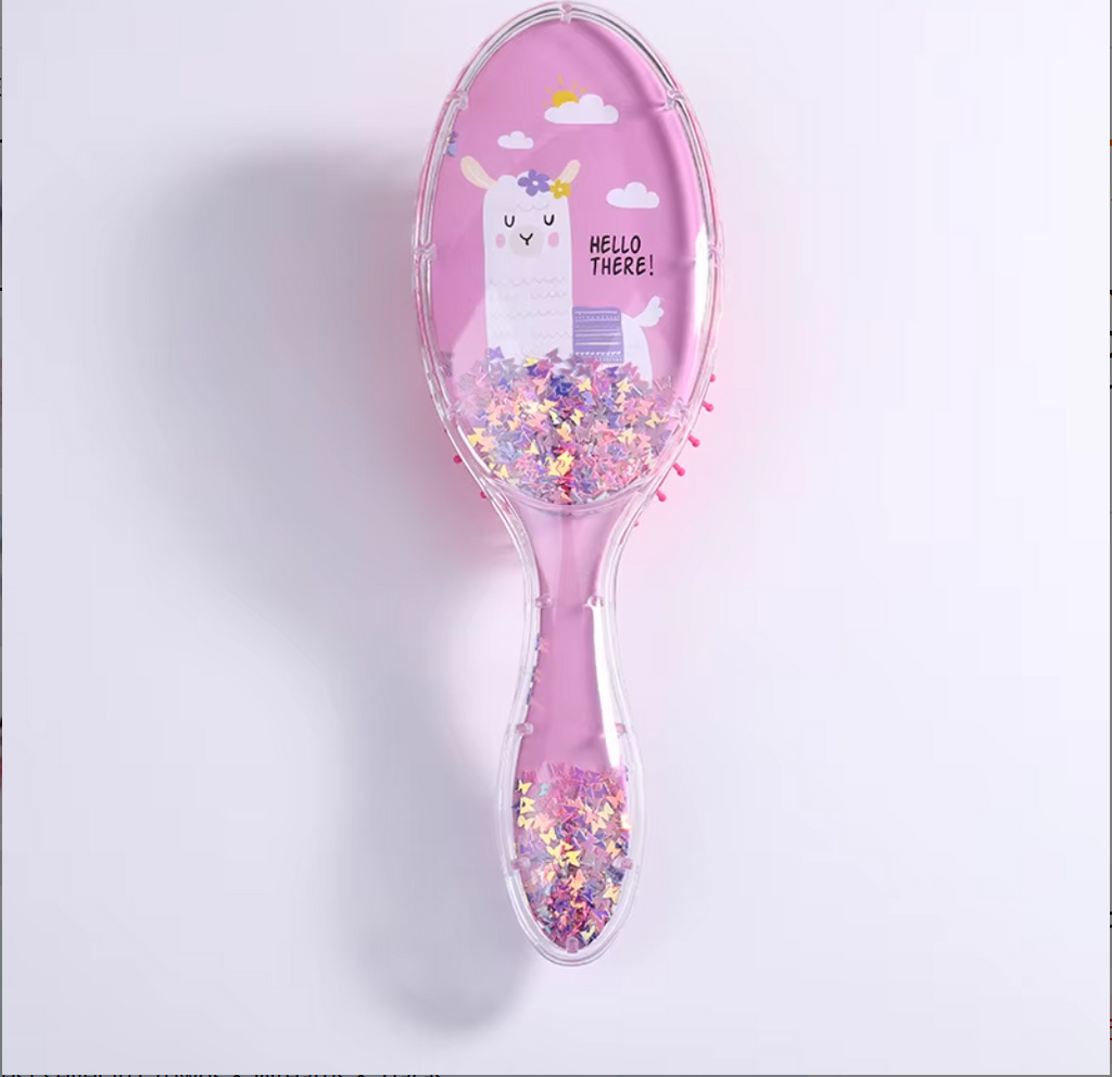 Cute Liquid Glitter & Sequin Detangling Hairbrush - Painless Tangle-Free Cartoon Hair Comb for Girls