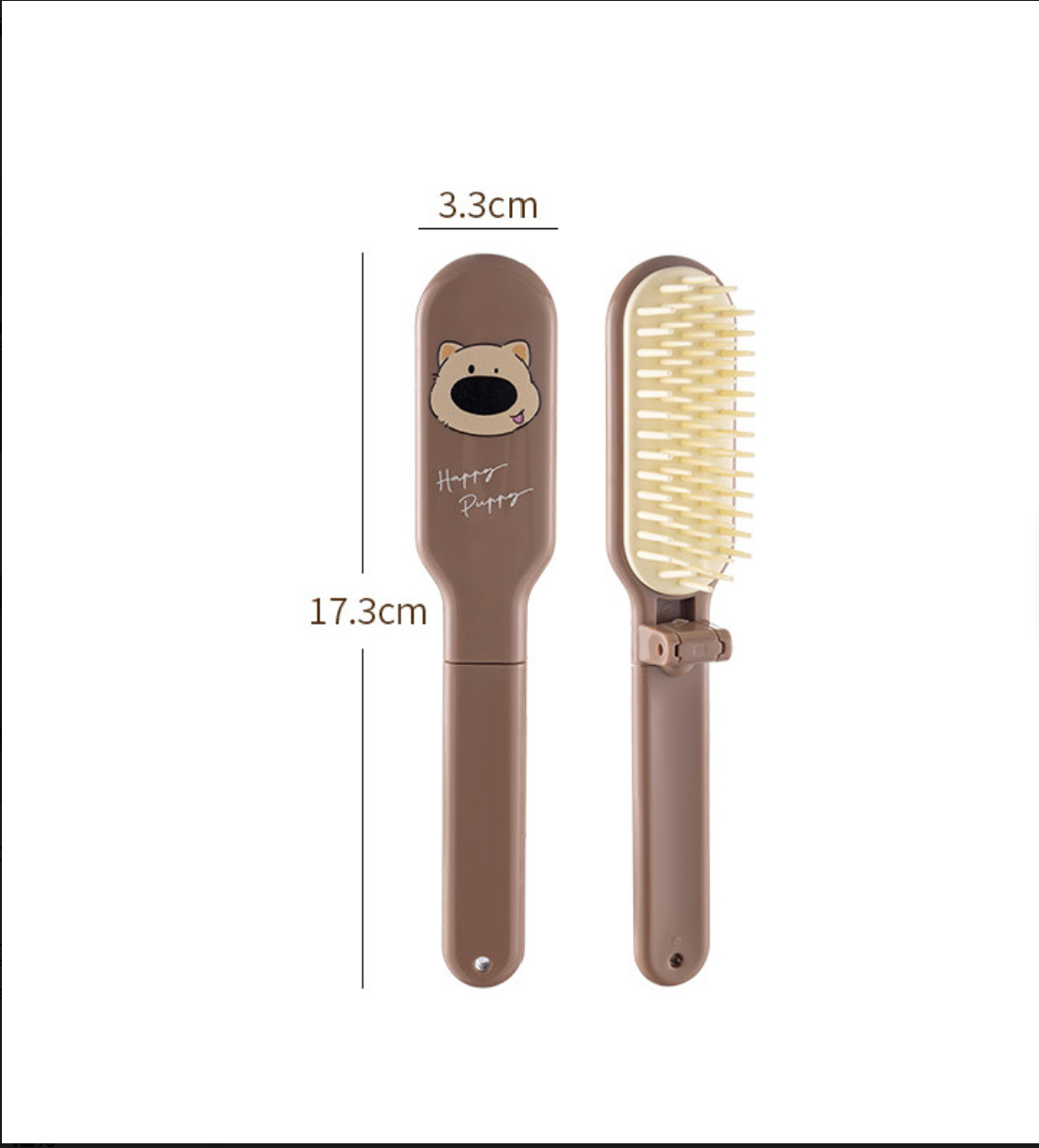 Cute Folding Travel Hairbrush for Kids - Portable Mini Pocket Hair Brush with Mirror & Cartoon Design (Wet & Dry Hair)