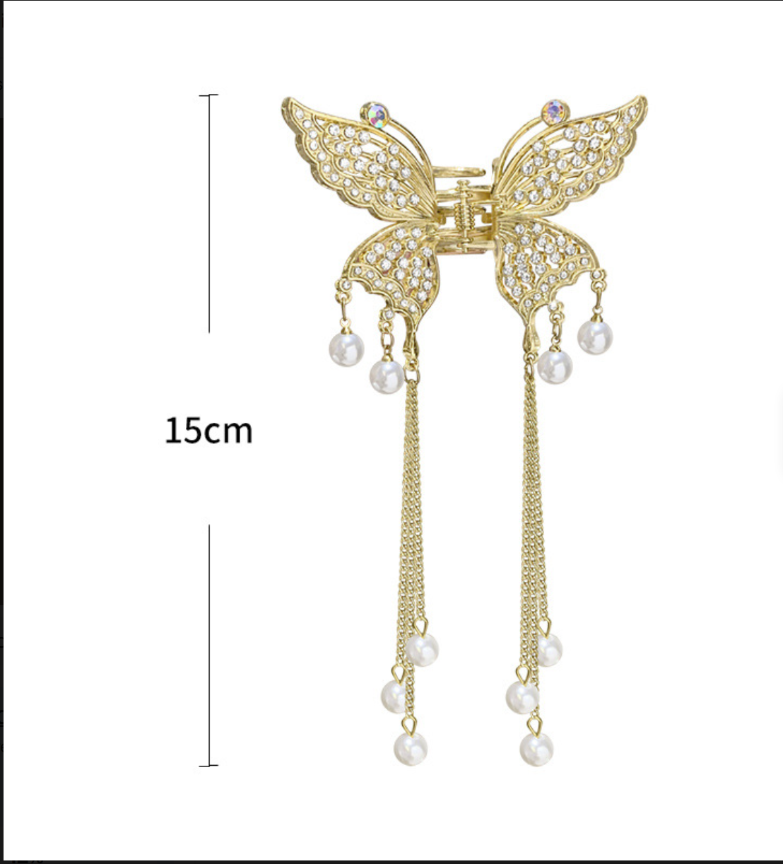 Elegant Metal Butterfly Hair Claw with Tassels & Pearls - Vintage Long Fringe Hairpin Claw Clip