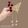 Elegant Metal Butterfly Hair Claw with Tassels & Pearls - Vintage Long Fringe Hairpin Claw Clip