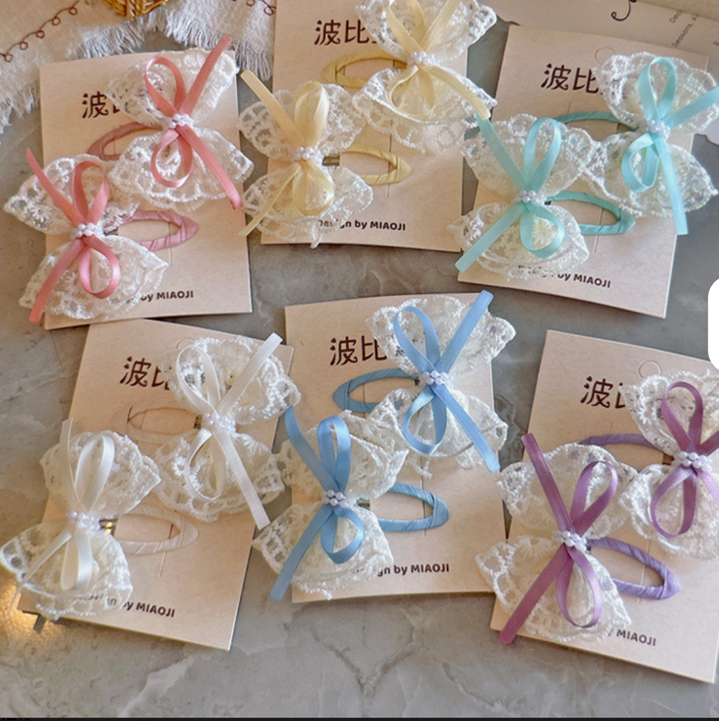 Sheer Lace & Tulle Bow Hair Ties - Elegant Ruffle Mesh Hair Accessories (2-Piece Set)