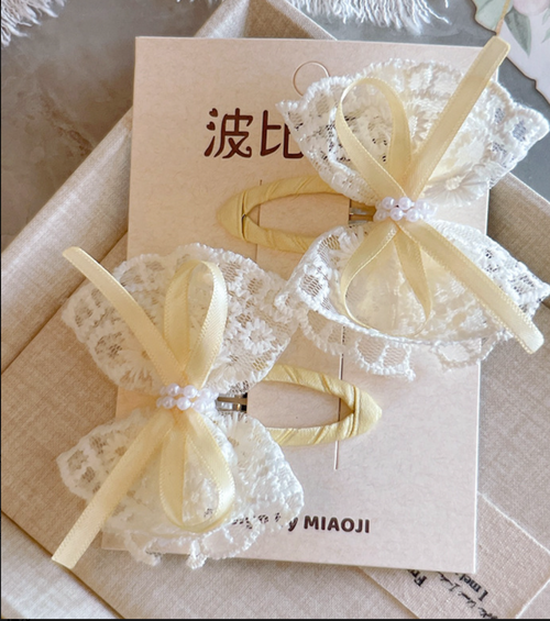 (3 with 6 piece)Sheer Lace & Tulle Bow Hair Ties - Elegant Ruffle Mesh Hair Accessories (2-Piece Set)