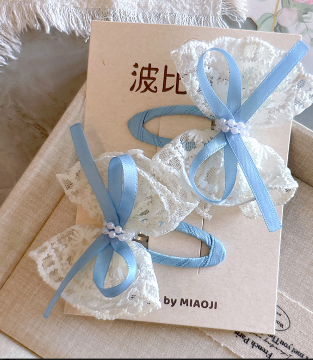 Sheer Lace & Tulle Bow Hair Ties - Elegant Ruffle Mesh Hair Accessories (2-Piece Set)