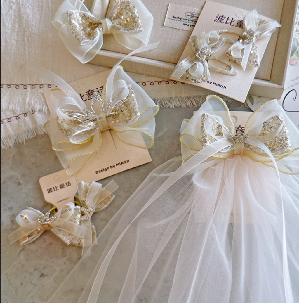 Elegant Organza Bow & Mini Veil Hair Accessories - Bridal & Party Headwear Collection