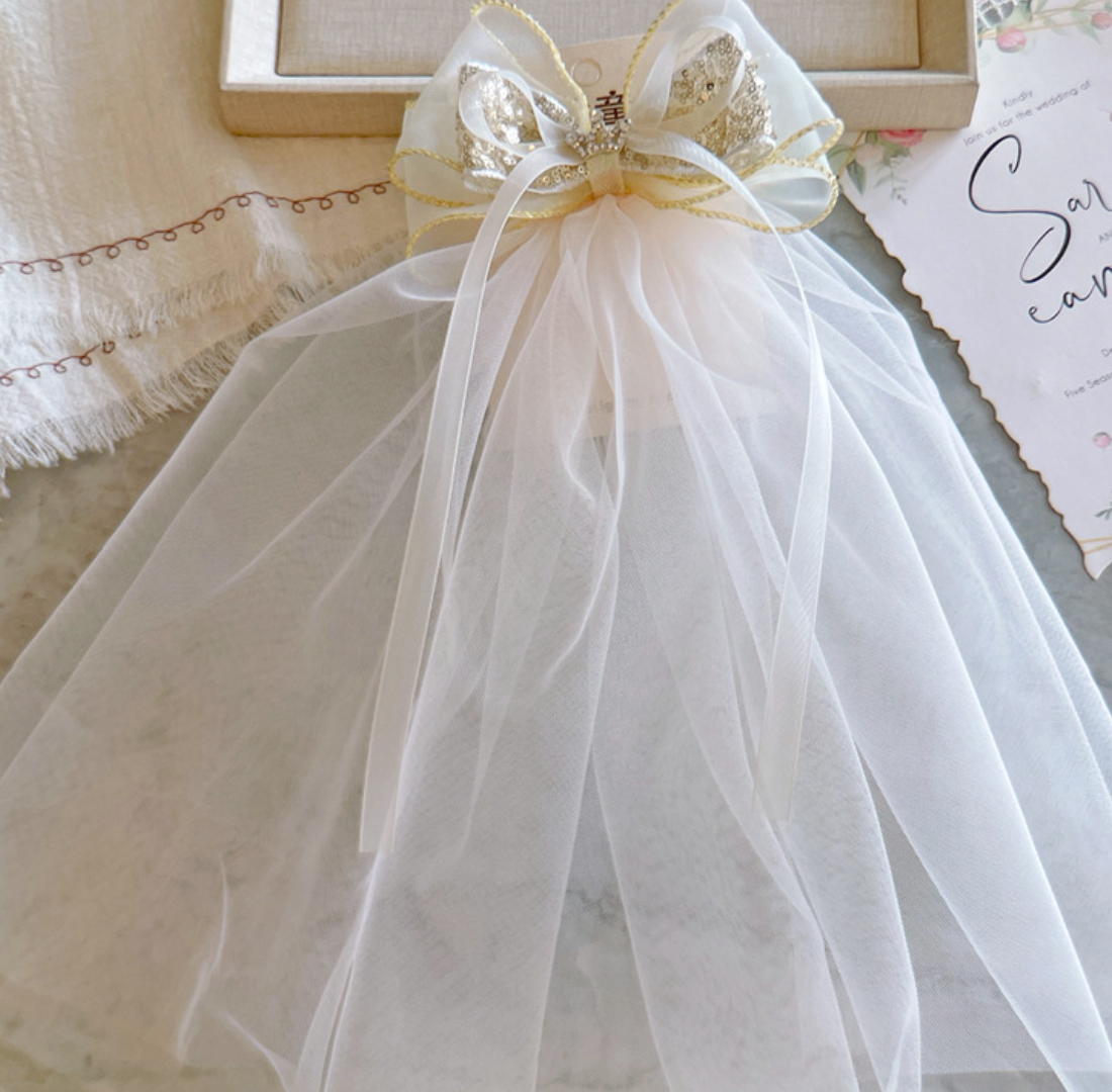 Elegant Organza Bow & Mini Veil Hair Accessories - Bridal & Party Headwear Collection