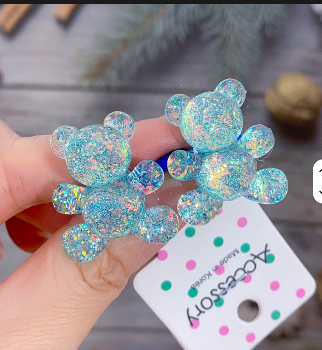 Glitter Gummy Bear Elastic Hair Ties - Cute Transparent Bear Ponytail Holders (2-Piece Set)