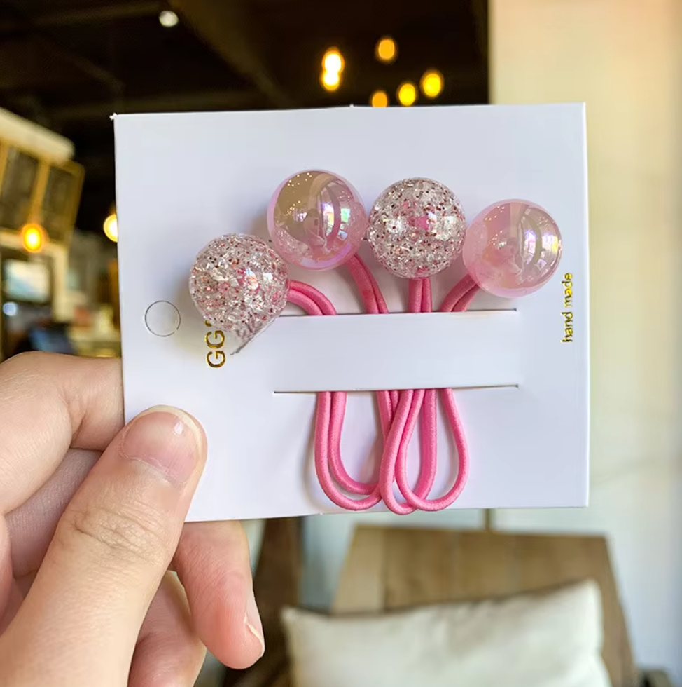 Glitter Bubble Cluster Hair Ties - Cute Translucent Balloon Ponytail Holders (Pair Set)