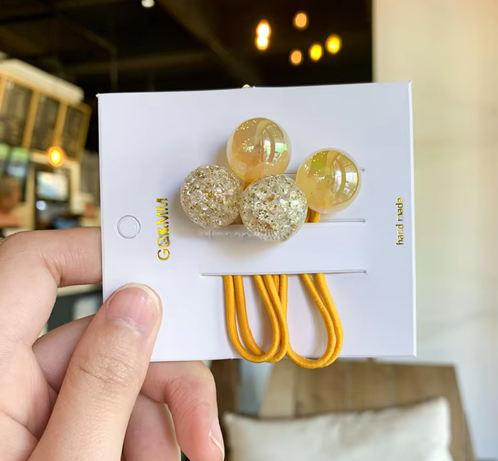 Glitter Bubble Cluster Hair Ties - Cute Translucent Balloon Ponytail Holders (Pair Set)