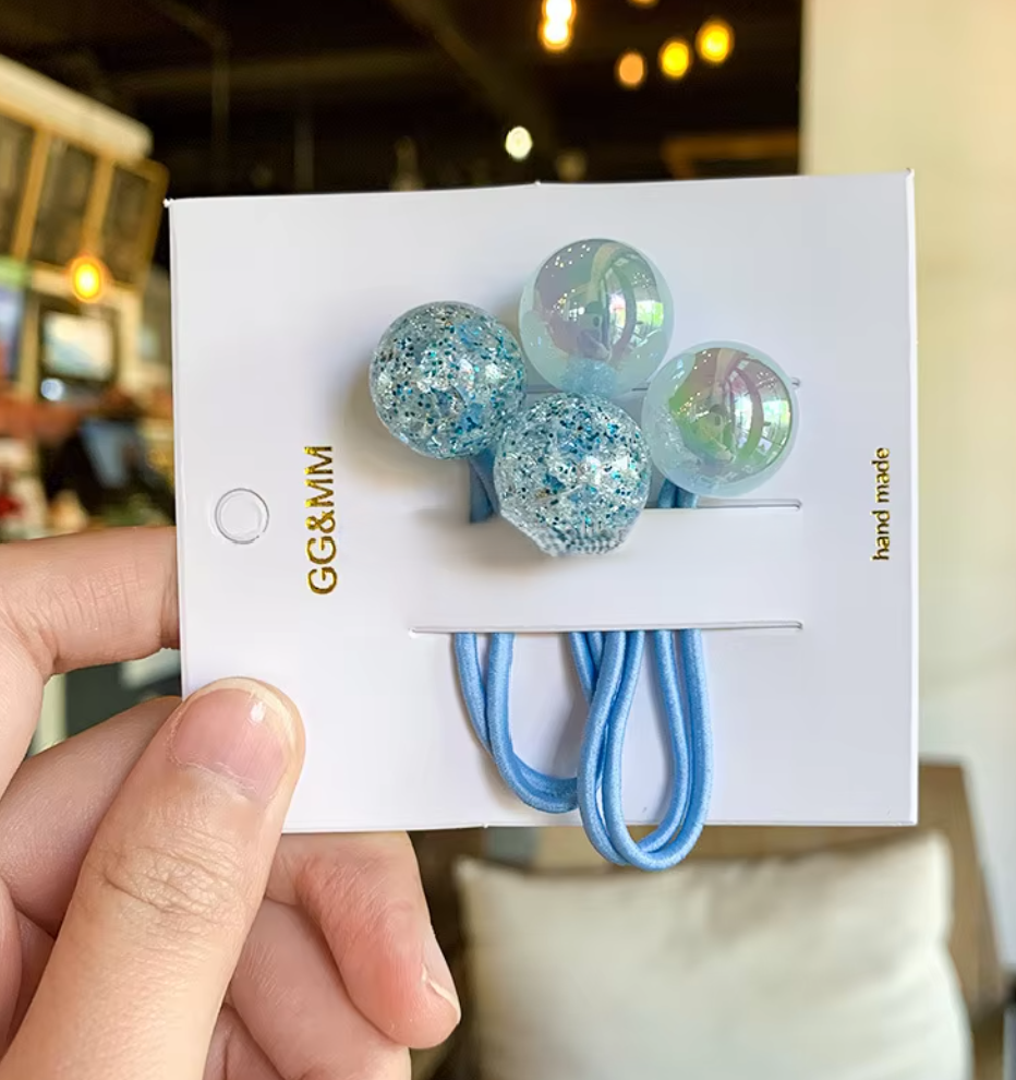 Glitter Bubble Cluster Hair Ties - Cute Translucent Balloon Ponytail Holders (Pair Set)