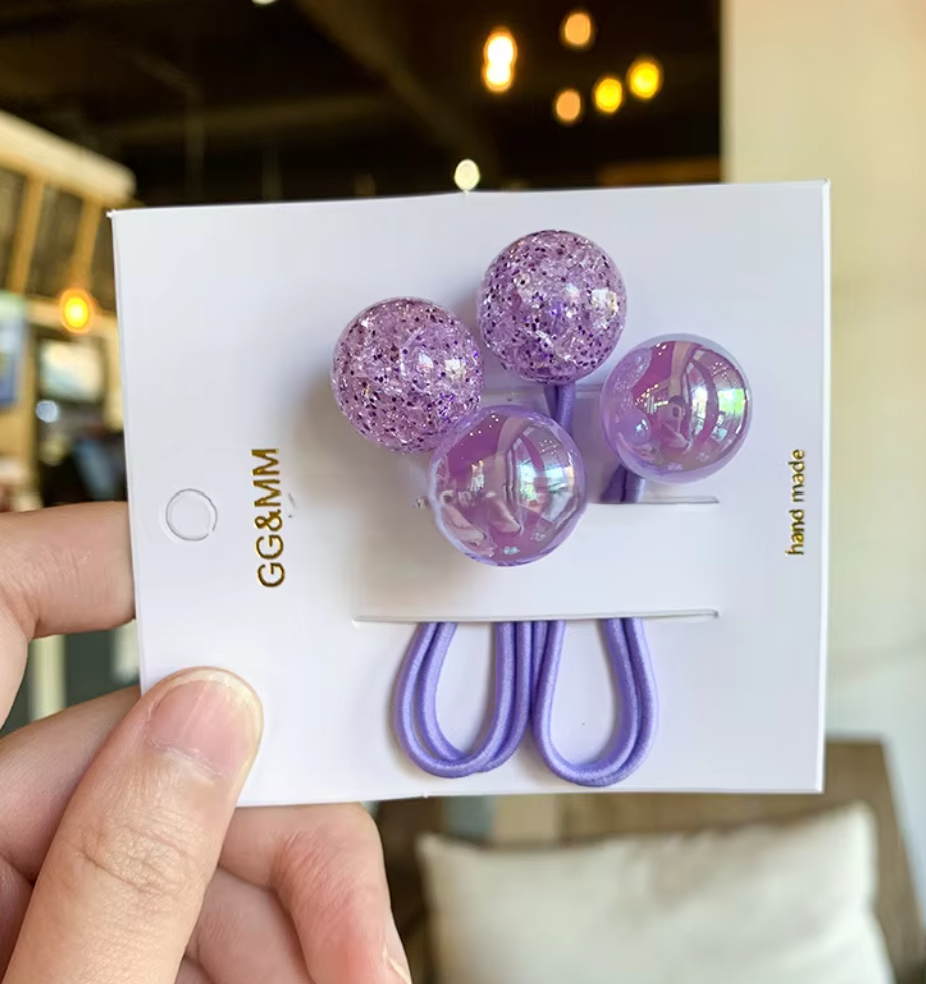 Glitter Bubble Cluster Hair Ties - Cute Translucent Balloon Ponytail Holders (Pair Set)
