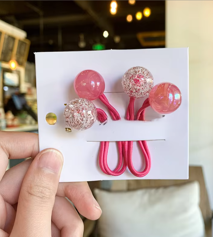 Glitter Bubble Cluster Hair Ties - Cute Translucent Balloon Ponytail Holders (Pair Set)
