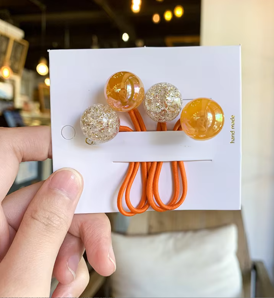 Glitter Bubble Cluster Hair Ties - Cute Translucent Balloon Ponytail Holders (Pair Set)
