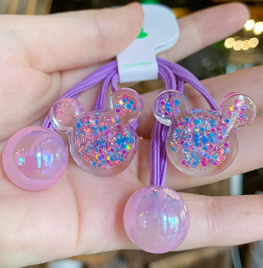 Glitter Heart & Star Charm Hair Ties - Cute Translucent Resin Ponytail Holders (Pair Set)