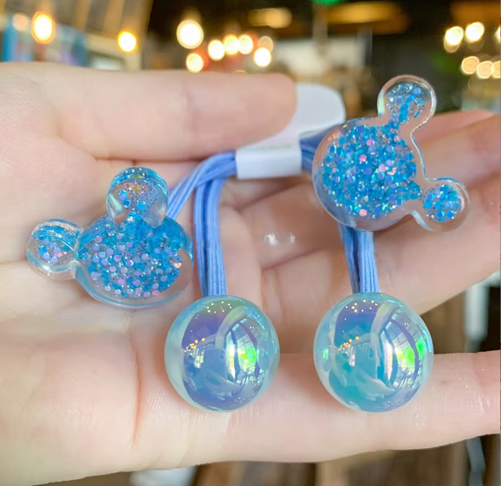 Glitter Heart & Star Charm Hair Ties - Cute Translucent Resin Ponytail Holders (Pair Set)