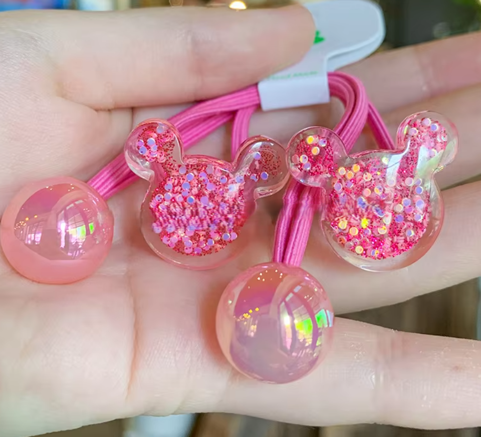 Glitter Heart & Star Charm Hair Ties - Cute Translucent Resin Ponytail Holders (Pair Set)