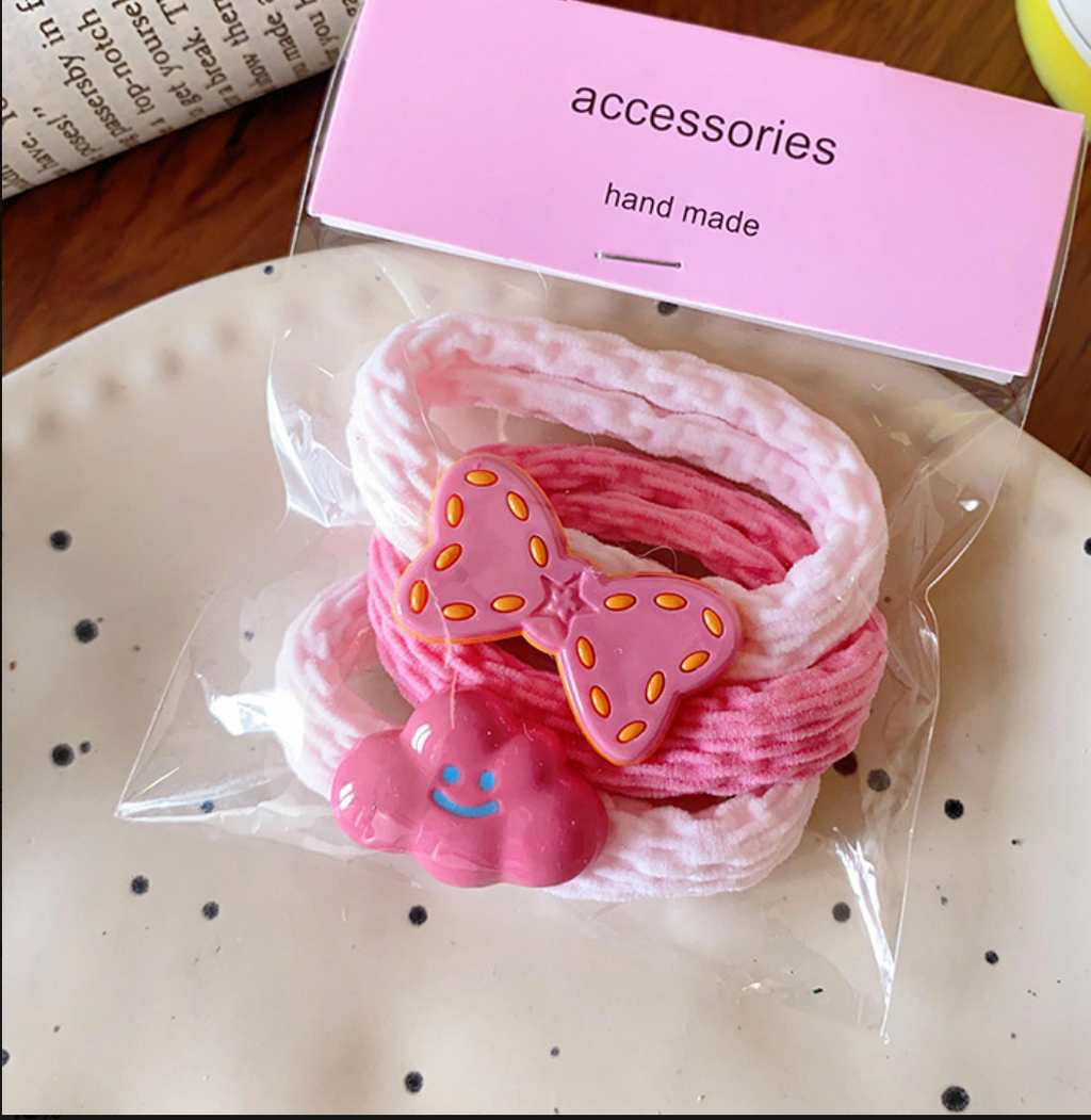 Cute Cartoon & Floral Hair Ties Set - Assorted Elastic Hair Bands Collection (2-3 Pieces/Set)