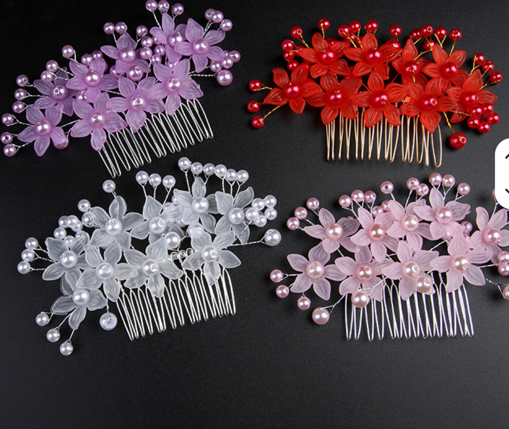Floral & Pearl Hair Side Comb - Elegant Bridal & Party Hair Comb Updo Accessories