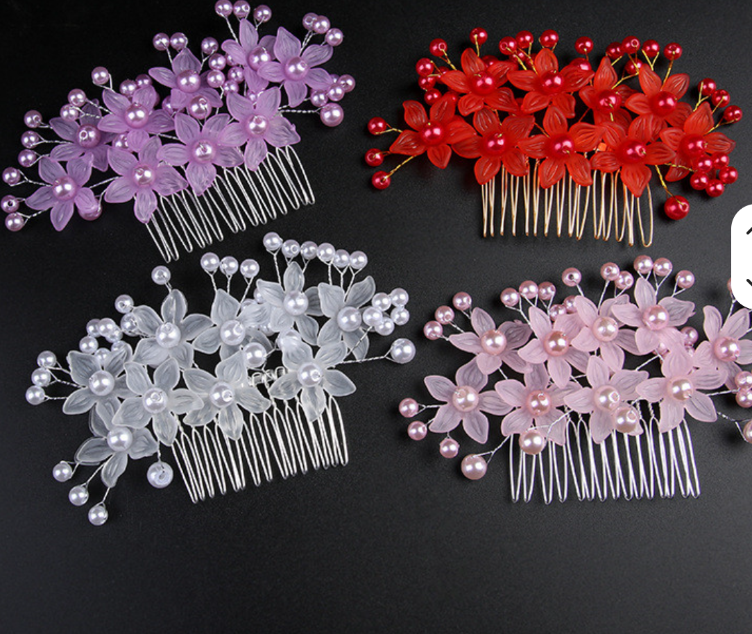 Floral & Pearl Hair Side Comb - Elegant Bridal & Party Hair Comb Updo Accessories