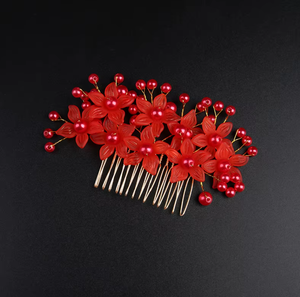 Floral & Pearl Hair Side Comb - Elegant Bridal & Party Hair Comb Updo Accessories