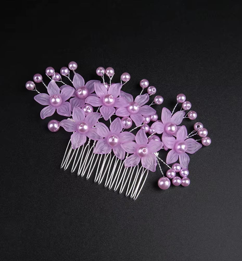 Floral & Pearl Hair Side Comb - Elegant Bridal & Party Hair Comb Updo Accessories