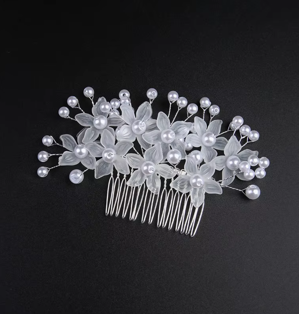 Floral & Pearl Hair Side Comb - Elegant Bridal & Party Hair Comb Updo Accessories
