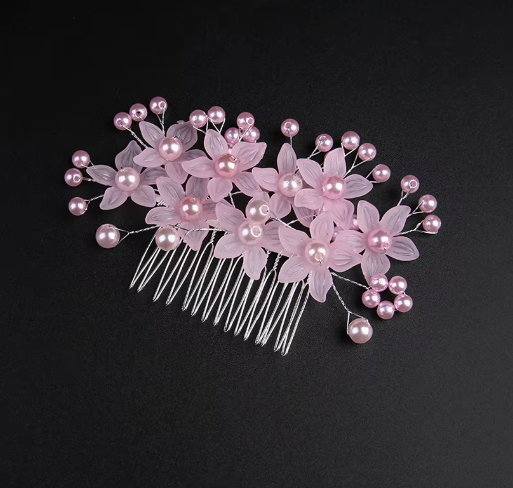 Floral & Pearl Hair Side Comb - Elegant Bridal & Party Hair Comb Updo Accessories