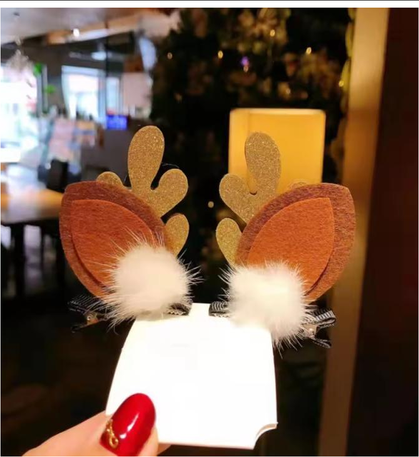 Festive Reindeer Antler & Ear Hair Clips - Cute Holiday Duckbill Hairpins (Pair Set)