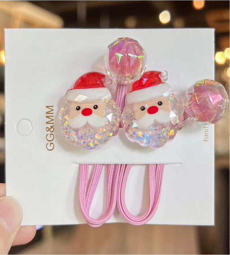 Festive Holiday Glitter Character Hair Ties - Cute Seasonal Ponytail Holders (2-Piece Set)