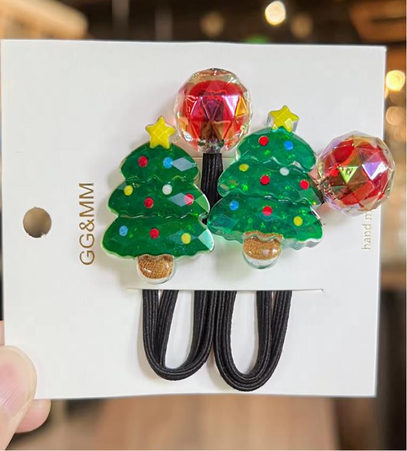 Festive Holiday Glitter Character Hair Ties - Cute Seasonal Ponytail Holders (2-Piece Set)