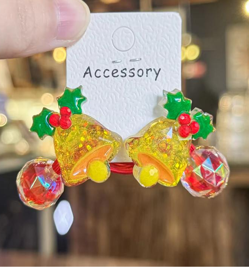 Festive Holiday Glitter Character Hair Ties - Cute Seasonal Ponytail Holders (2-Piece Set)