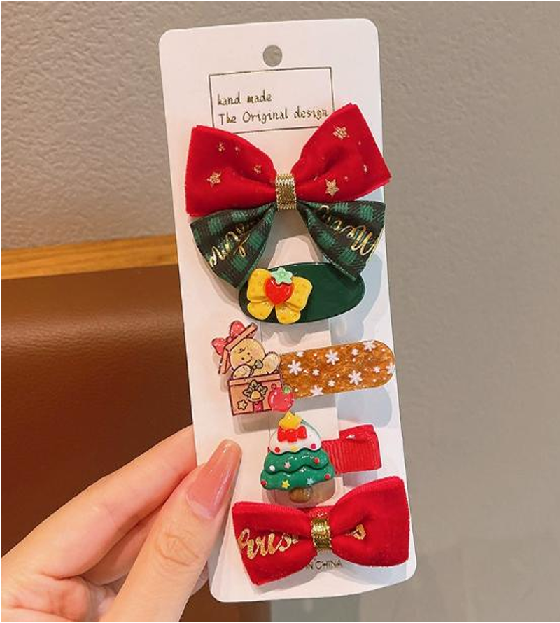 Festive Holiday Hair Clip Sets - Assorted Christmas Bow & Character Hairpins (Multi-Piece Pack)