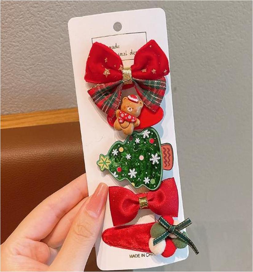 Festive Holiday Hair Clip Sets - Assorted Christmas Bow & Character Hairpins (Multi-Piece Pack)