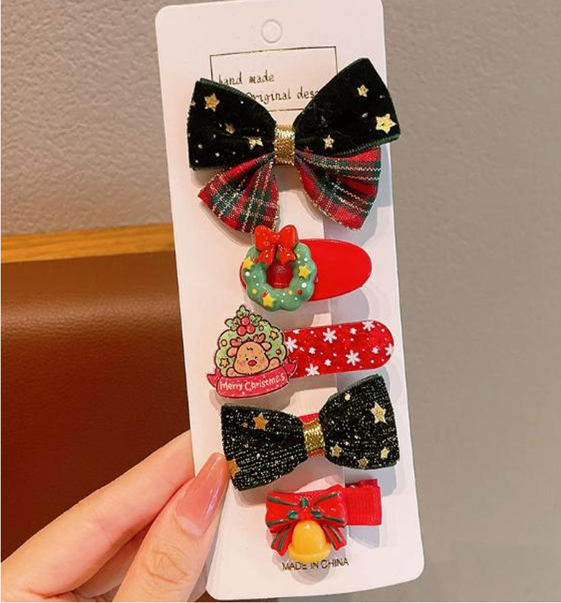 Festive Holiday Hair Clip Sets - Assorted Christmas Bow & Character Hairpins (Multi-Piece Pack)