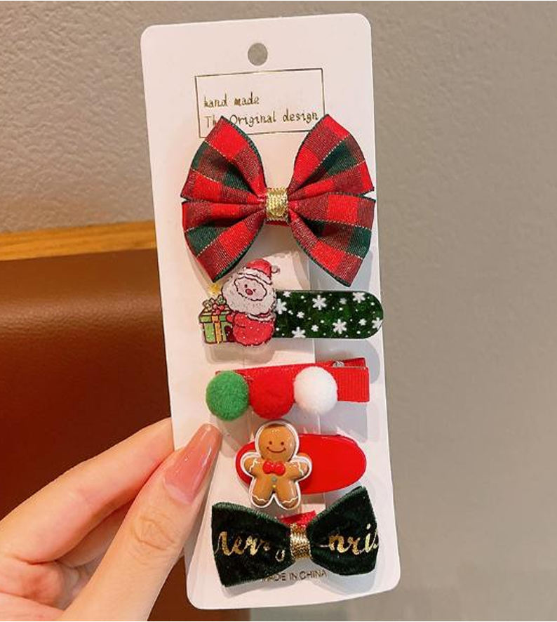 Festive Holiday Hair Clip Sets - Assorted Christmas Bow & Character Hairpins (Multi-Piece Pack)
