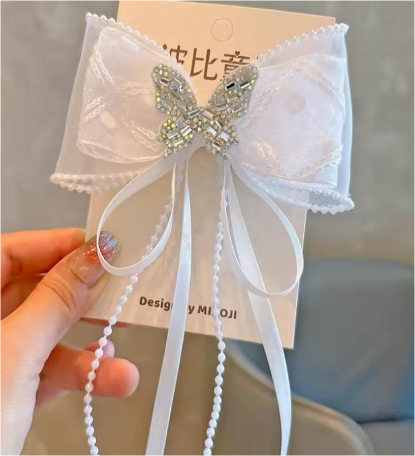 White Sheer Lace & Organza Bow Hair Accessories - Elegant Tulle Hair Clips & Headband Collection