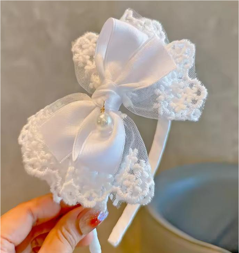 White Sheer Lace & Organza Bow Hair Accessories - Elegant Tulle Hair Clips & Headband Collection
