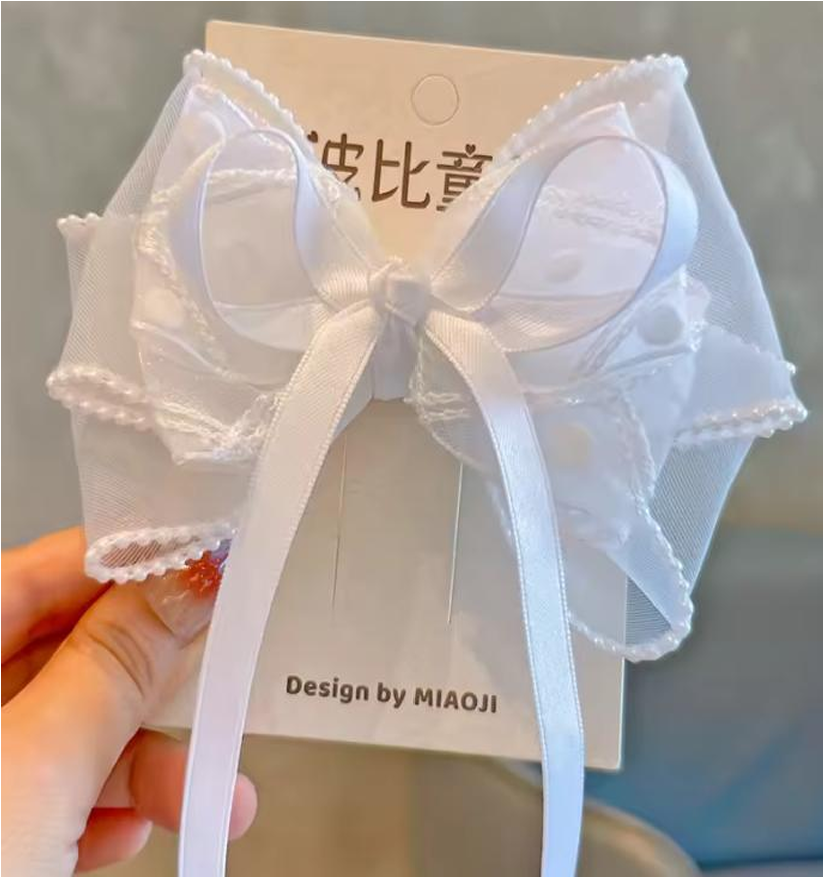 White Sheer Lace & Organza Bow Hair Accessories - Elegant Tulle Hair Clips & Headband Collection
