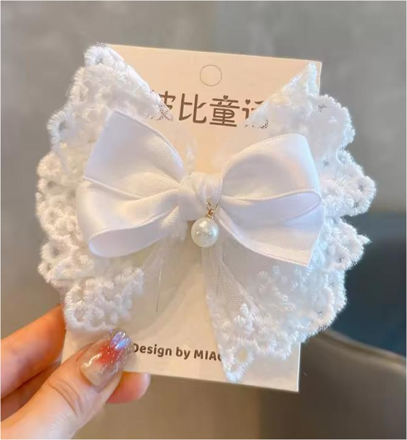 White Sheer Lace & Organza Bow Hair Accessories - Elegant Tulle Hair Clips & Headband Collection