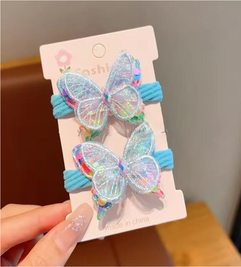 Sheer Butterfly Elastic Hair Ties - Cute Mesh Butterfly Ponytail Holders (2-Piece Set)