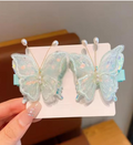 Sheer Mesh Butterfly Side Hair Clips with Pearl Antennae - Vintage Hairpins Set (2-Piece Pair)