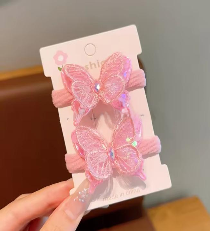 Sheer Butterfly Elastic Hair Ties - Cute Mesh Butterfly Ponytail Holders (2-Piece Set)
